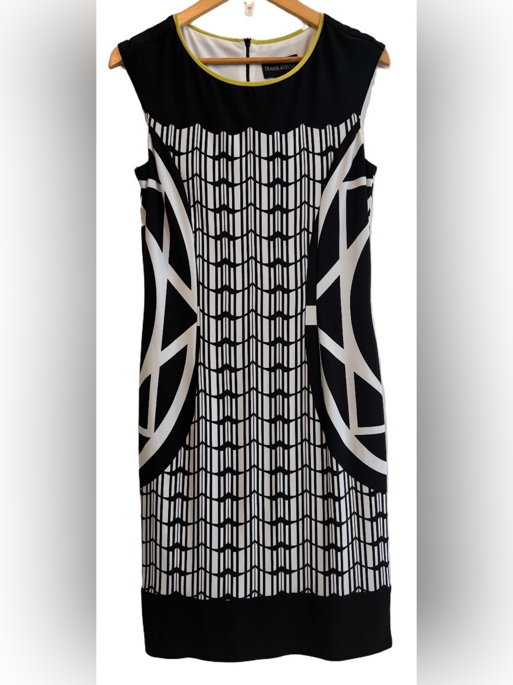 Frank Lyman blk & wht geo prnt jersey sheath drss SZ 12 office